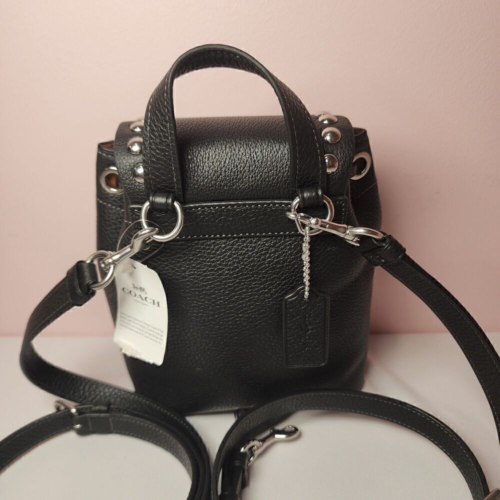 NWT Coach CM041 Amelia Backpack Rivets Leather Convertible Black - Picture 3 of 7